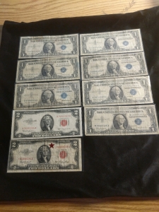 2)Red Seal 2$ Bills! (7)Silver Certificate Dollars!