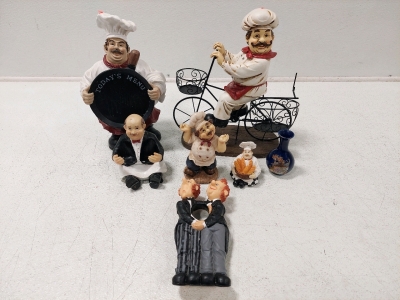 Vintage Decorative Kitchen Chef Statues, Salt & Pepper Shaker Holders, Wine Bottle Holder