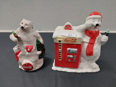 (2) Vintage Coca-Cola Polar Bear Holiday Cookie Jars (9"H & 10"H)