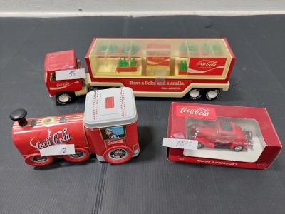 Coca-Cola Collectables, Vintage Tin Strorage Train (Moving Wheels), Vintage Buddy-L Coca-Cola Toy Delivery Truck (Moving Wheels), Vintage Toy Car Train Accessory