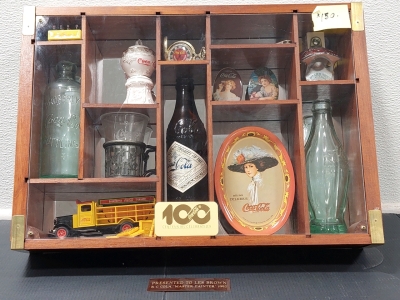 Coca-Cola Centennial Celebration Collection Item Set in Wood & Glass Hangable Display Case 18⅝"L x 13⅛"H x 3⅝"Thick