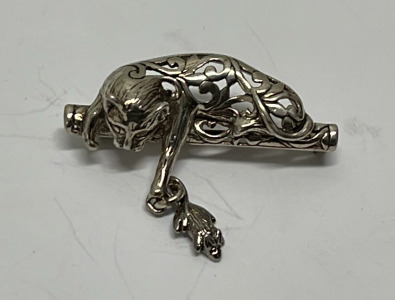 .925 Silver Cat And Mouse Lapel Pin