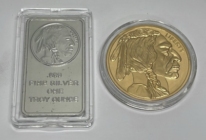 One Ounce 999.9 Fine Silver Bar, And One 2022 Buffalo Head Coin (Copy)
