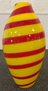 Vintage Bohemian Red & Yellow Swirled Art Glass Vase