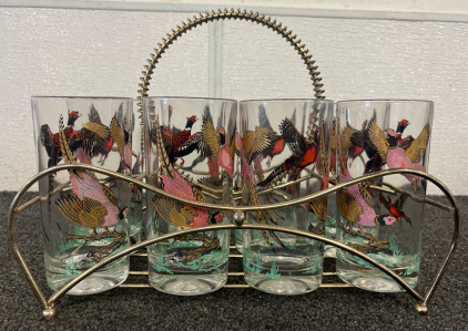 Mid-Century Hazel Atlas Pheasant Tumbler Set from the 1960s