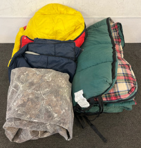 (3) Sleeping Bags, Camo Blanket