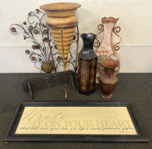 Metal Vases, Metal Wall Decor, Framed Print, Wooden Shelf