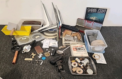 Soldering Kit. 6 Shelving Brackets. Hole Puncher . Drywall Tools . Tape. Sand Paper Lable Maker and Much More.