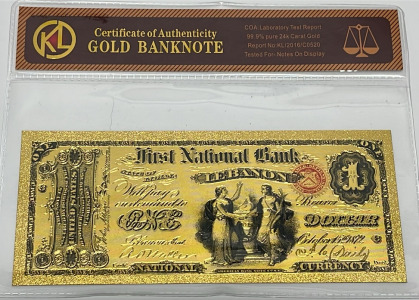 99.9% Pure 24k Carat Gold $1.00 Dollar Gold Banknote W/ C.O.A. (Sleeved)