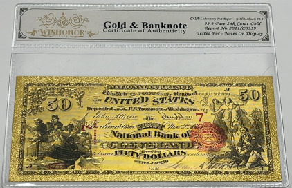 99.9% Pure 24k Carat Gold $50.00 Dollar Gold Banknote W/ C.O.A. (Sleeved)