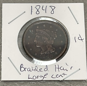 1848 Braided Hair Large Cent Coin (Carded)
