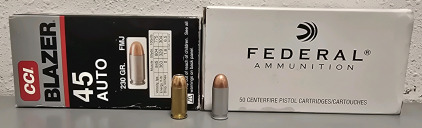 (100) .45 Auto Ammunition- Federal, CCI Blazer