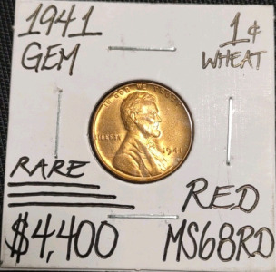 1941 MS68RD Rare Red Gem Wheat Copper Penny