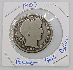 (1) 1907 Barber Half Dollar - 90% Silver