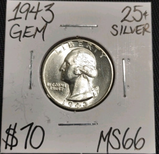 1943 MS66 Gem Silver Washington Quarter