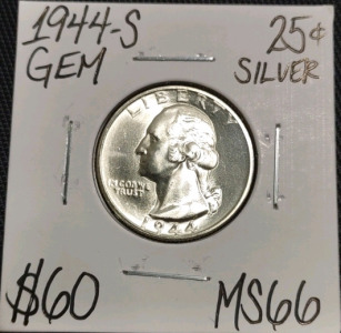 1944-S MS66 Gem Silver Washington Quarter