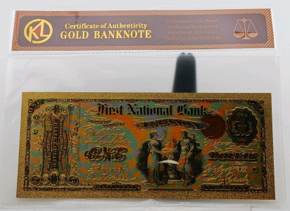 (1) $1 Gold Banknote- First National Bank of Lebanon - 24K Gold Flaked w/ Certificate