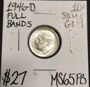 1946-D MS65FB Full Bands Gem Silver Dime