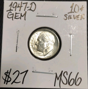 1947-D MS66 Gem Silver Roosevelt Dime