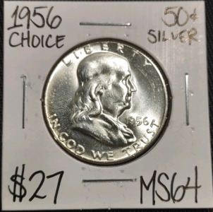1956 MS64 Choice Silver Franklin Half Dollar