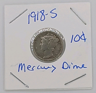 (1) 1918-S Mercury Dime - 90% Silver Coin