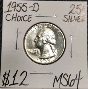 1955-D MS64 Choice Silver Washington Quarter