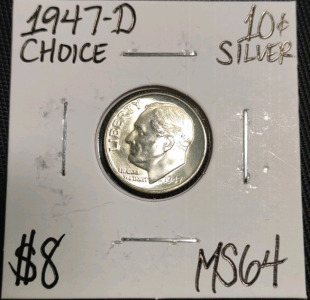 1947-D MS64 Choice Silver Roosevelt Dime