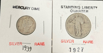(1) 1939 Mercury Dime (1) 1927 Standing Liberty Quarter