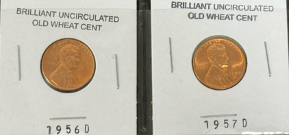 (2) 1956-D & 1957-D Brilliant Uncirculated Old Wheat Cent