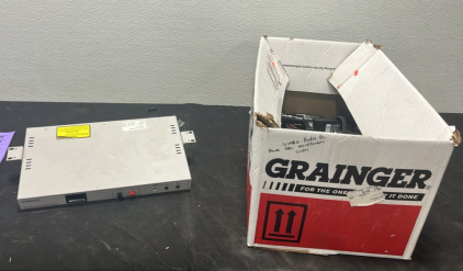 (1) Box of VGA Extender Boxes & Other Electronic Box Components (1) Digital Voice Announcer