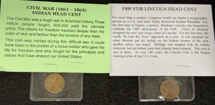 (1) Civil War 1861-1865 Indian Head Cent (1) 1909 VDB Lincoln Head Cent