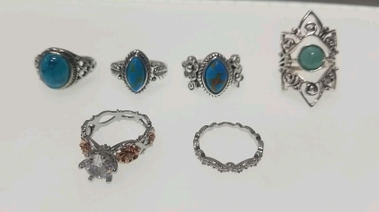 Silver Toned Accessory Rings-Turquoise Style Stones