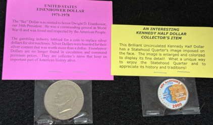 (1) US Eisenhower Dollar 1971-1978 And (1) Kennedy Half Dollar Collectors Item