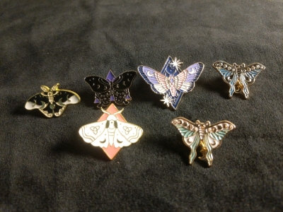 Butterfly/Moth Pins! (6) Lovely Pins Metal And Acrylic Painted