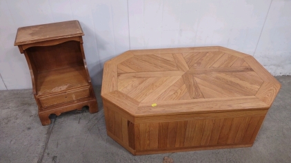 17"x 11"x 26&frac14;" Vintage 2-Tier Night Stand & (1) 48"x 32"x 15&frac14;" Pine Wooden Patio Coffee Table/ Indoor Coffee Table