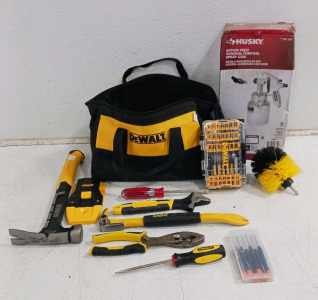 (21) Tool Bundle - DeWalt Bag w/ Tools & Husky Spray Gun