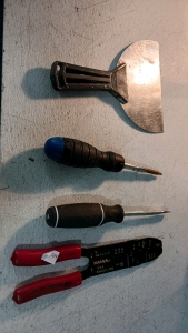 (1) Tote of Mixed Hand Tools w/ Grease Gun & Clamp Light & So Much More!!
