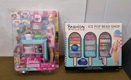 (1) Barbie Florist, Doll W/ Accessories & (1) Fashion Angels Ice Pop Bead Shop, Beading & Charm Set