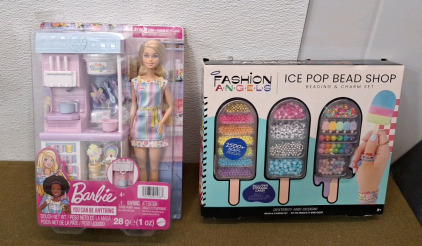 (1) Barbie Ice Cream Shop, Doll W/ Accessories & (1) Fashion Angels Ice Pop Bead Shop, Beading & Charm Set