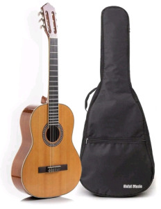 (1) Hola! Music Classical Guitar W/ Soft Nylon Strings & Padded Soft Case, Full Size 39 Inch Model HG-39GLS, Natural Gloss Finish