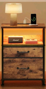 (1) Yetom SNJ503, Steel & Wood 2-Drawer Side dresser W/ Shelf, LED Lights & AC/USB Outlets