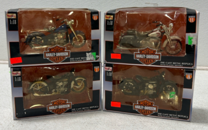 (4) Harley Davidson Die Cast Metal Replica&rsquo;s