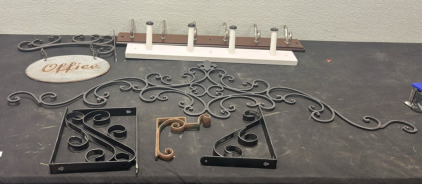 (2) Wall Mounted Hook Bars (1) Office Decor & More