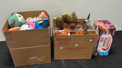 (1) Box of Stuffed Animals (1) Box of Assorted Home Decor (1) Blx of My Little Pony Toys