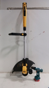 (2) Power Tools - (1) OrbLon 15" Cordless String Trimmer w/ Battery - Powers On! (1) Makita 12V Cordless Drill w/ Battery
