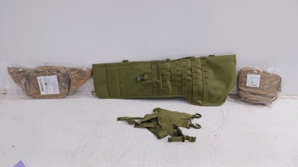 (3) Tactical Storage Packs - (1) Coyote Brown Waist Pack (1) Coyote Utility Pouch (1) OD Green MOLLE Wrap & Straps
