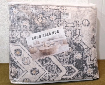 (1) KSK Bohemian Style Area Rug, 8 x 10 Feet, Grey / Brown