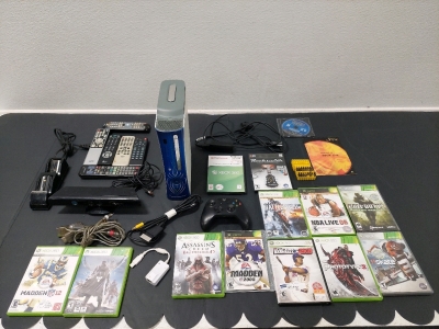 Xbox 360, Games, & Accessories, Console ONLY No Power Cable - Has A/V Cable Unable to Test, Controller (Battery Cover Missing), Controller Battery Charger, Xbox 360 Kinect, Madden 12, Destiny, Assassin's Creed Brotherhood, and More!