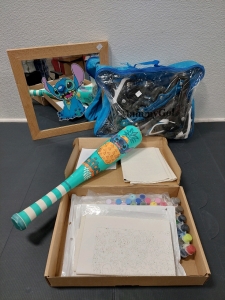 Lilo & Stitch Paint by Numbers Canvas Set, Lilo & Stitch Kids Bat, Mirror (14" x 14&frac12;") w/ Lilo & Stitch Sticker, MammyGol Kids Roller Blades in Bag (Size Large)
