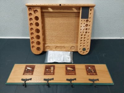 Fly Fishing Themed Wood Hanging Coat Rack (32" x 7&frac14;"), Oasis Fly (Fishing) Tying Bench (Solid Wood) Made in USA (22&frac14;" x 17&frac34;")